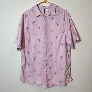 H&M Divided Mens Button up Dress Shirt‎ Soft Pink with Flamingos XL